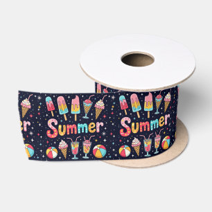 Spaßige Sommergrafiken auf Schwarz Satinband