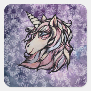 Spaßige süße Einhorn Kunst Einhörner Design Quadratischer Aufkleber