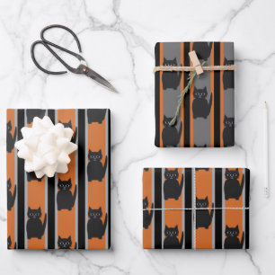 Spaßige und elegante Halloween-Schwarze Katzen Geschenkpapier Set