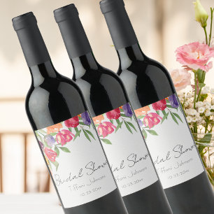 Spaßige und helle Tulpen und Grünzeug-Junggesellin Weinetikett