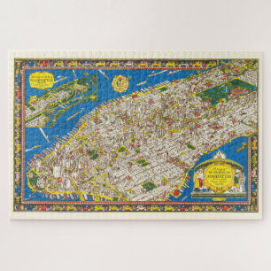 Spaßige Vintage-1926 restaurierte bildliche Manhat Puzzle