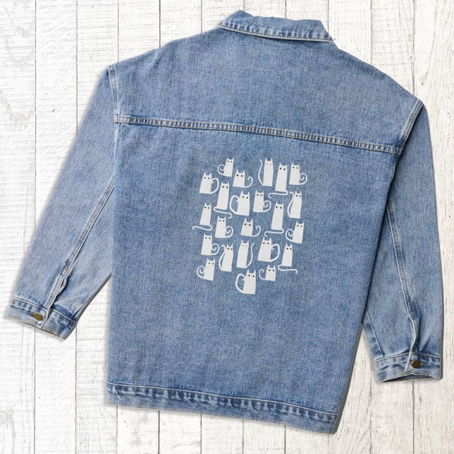 Spaßige weiße Kätzchen Jeansjacke (Fun white kitty cats denim jacket for animal lovers)