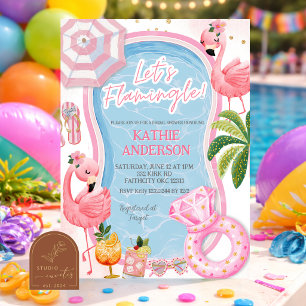Spaßige Whimsical Flamingo Brautparty-Poolparty Einladung