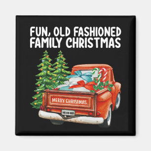 Spaßiger altmodischer Familienweihnachts-LKW-Baum Magnet
