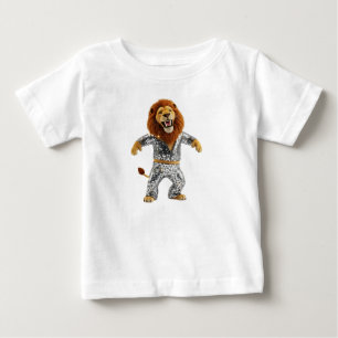 Spaßiger anthropomorpher Löwe im silbernen, glitze Baby T-shirt