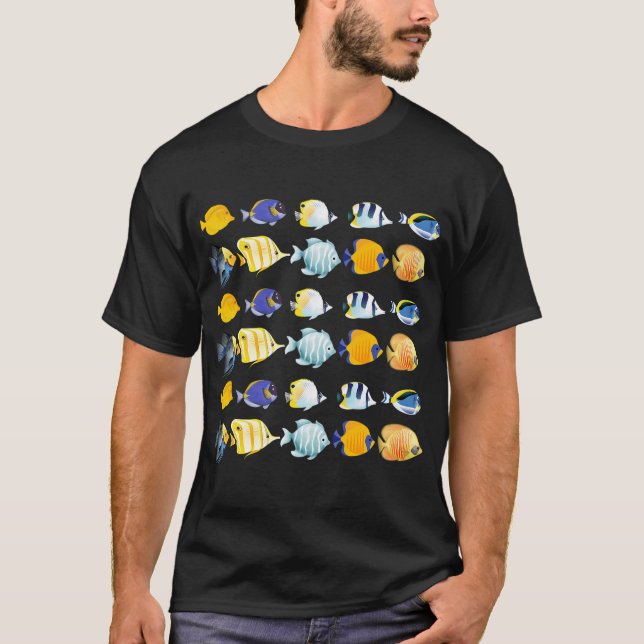 Spaßiger Fisch Blau & Gelb T-Shirt (Vorderseite)
