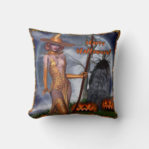 Spaßiger glücklicher Halloween-Hexen Kissen