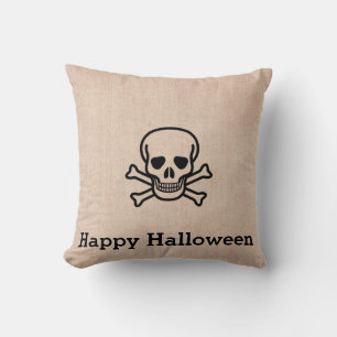 Spaßiger glücklicher Halloween-Skelett-Burlap Kissen
