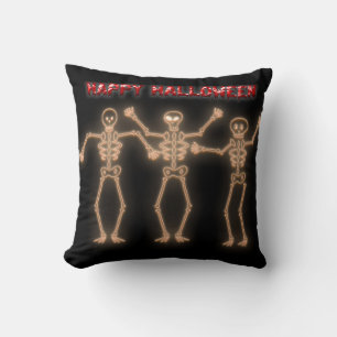 Spaßiger glücklicher Halloween tanzender Skelett-W Kissen