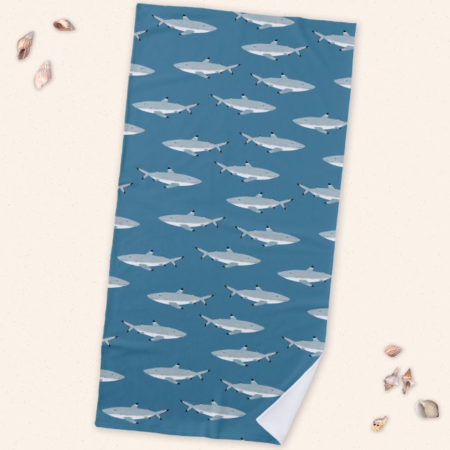 Spaßiger Hai Strandtuch (Fun Black Tipped Reef Shark pattern beach towel)