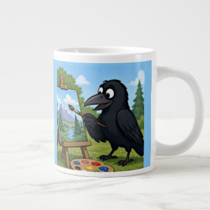 Spaßiger Künstler Krähe malt Landschaftskunst Jumbo-Tasse