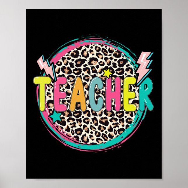 Spaßiger Leopard-Lehrer Glücklicher erster Schulta Poster (Vorne)