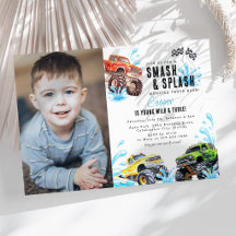 Spaßiger Monster-Truck-Foto-3.-Geburtstag-Poolpart