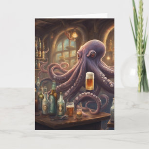 Spaßiger Oktopus-Barkeeper Dankbarkeit Karte