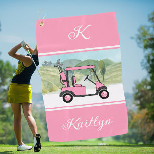Spaßiger rosa Golf Damenwagen Monogramm Name Golfhandtuch