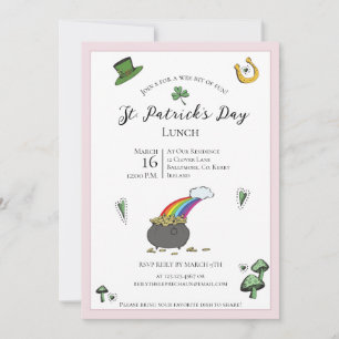 Spaßiger rosa und grüner St. Patricks Day Mittages Einladung