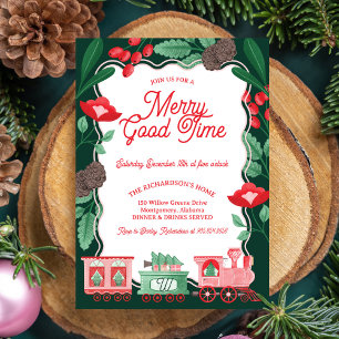Spaßiger Rosa Vintage-Zug Weihnachtsbaum Lieferung Einladung