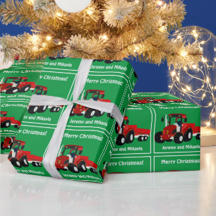 Spaßiger roter Traktor mit Anhänger Geschenkpapier