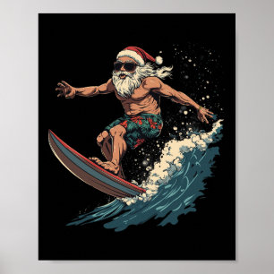 Spaßiger surfender Weihnachtsmann Hawaii Weihnacht Poster