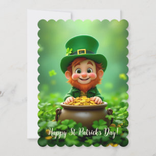 Spaßiger und süßer Leprechaun, Goldmünzen, Kleeblä Feiertagskarte