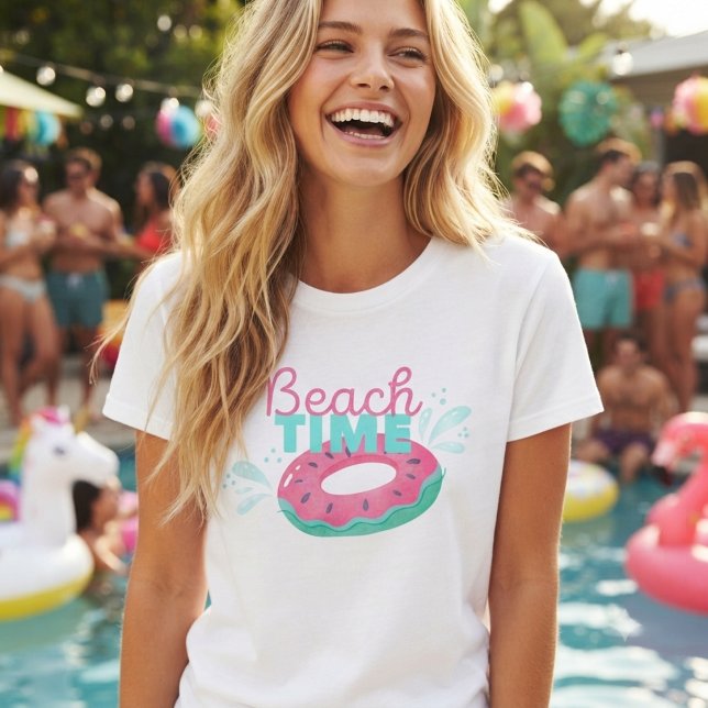 Spaßiger Wassermelonendonut-Float „Beach Time“  T-Shirt (Von Creator hochgeladen)