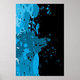 Spaßiges abstraktes blaues und schwarzes Farbsprit Poster