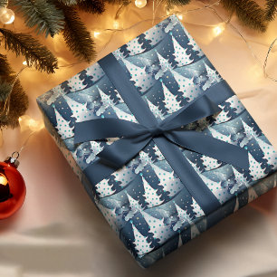 Spaßiges dunkles hellblaues abstraktes Kiefernbaum Geschenkpapier