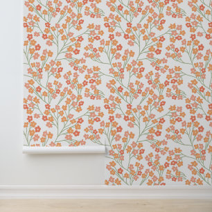 Spaßiges einfaches orangefarbenes Blumenmuster Tapete