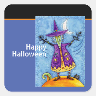 Spaßiges HALLOWEEN Hexen-Sozialdistancing-Virus Quadratischer Aufkleber
