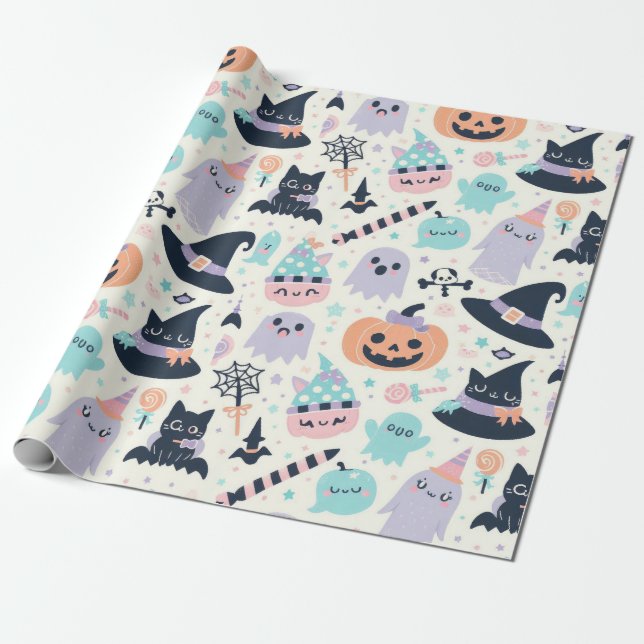 Spaßiges Halloween-Pastell-Muster Geschenkpapier (Ungerollt)