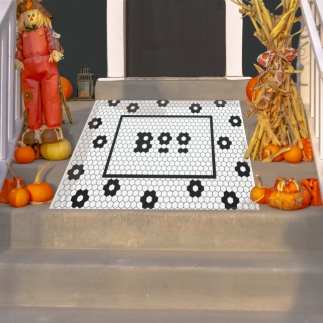 Spaßiges Halloween-Sechseck-Fliesen-Design in Schw Fußmatte (Von Creator hochgeladen)