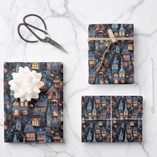 Spaßiges Halloween Spukhaus Geschenkpapier Set