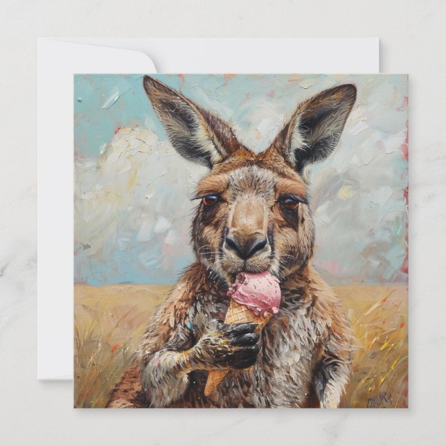 Spaßiges Känguru, das Eis isst, anpassbar Einladung (Vorderseite)
