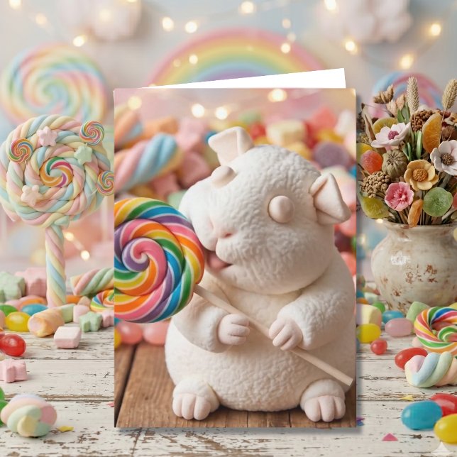 Spaßiges Meerschweinchen mit Marshmallow, das an d Karte (Von Creator hochgeladen)