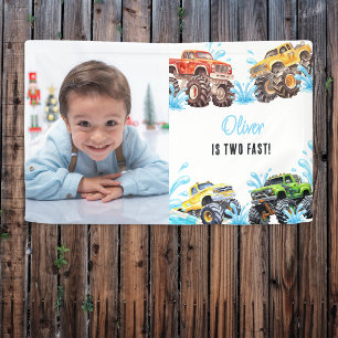 Spaßiges Monster-Truck-Foto zum 2. Geburtstag Pool Banner
