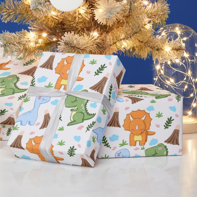 Spaßiges prähistorisches Geschenkpapier für Kinder (Feiertage)