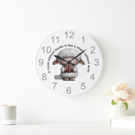 Spaßiges süßes Schaf beim Lesen eines Buches Große Wanduhr