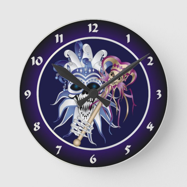 Spaßvogel-Schädel Runde Wanduhr (Vorderseite)