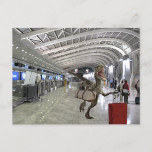 Spät Flugzeug Dinosaur Raptor Funny Postkarte