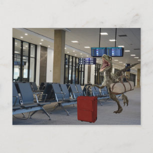 Spät Flugzeug Dinosaur Raptor Funny Postkarte