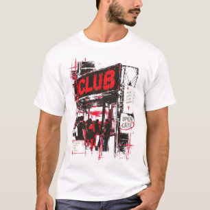 SPÄT GEÖFFNET — Abgenutztes Underground-Club-Flyer T-Shirt
