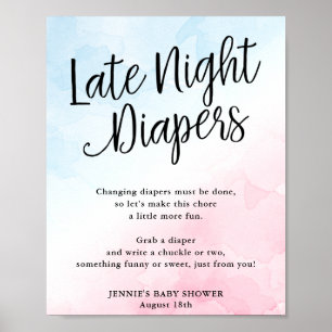 Späte Nacht Windelaktivität Rosa blaue Farbe Poster