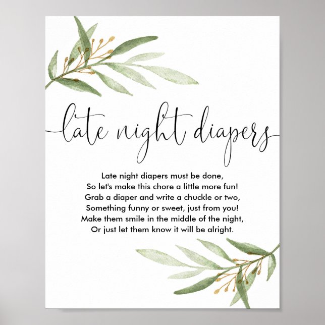 Späte Nacht Windeln Baby Dusche Spiel Grüngold Poster (Vorne)