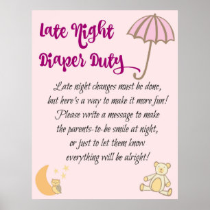 Späte Nacht Windelunterricht Baby Dusche Spiel Poster