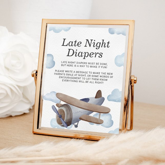 Späte nächtliche Windeln Blue Airplane Babydusche Poster (Von Creator hochgeladen)