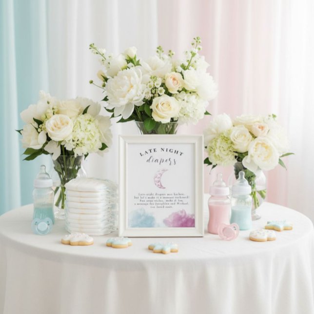 Späte Nachttaucher Babydusche Rosa Moon Schild (A sweet and simple diaper note station that works beautifully with any shower theme.)