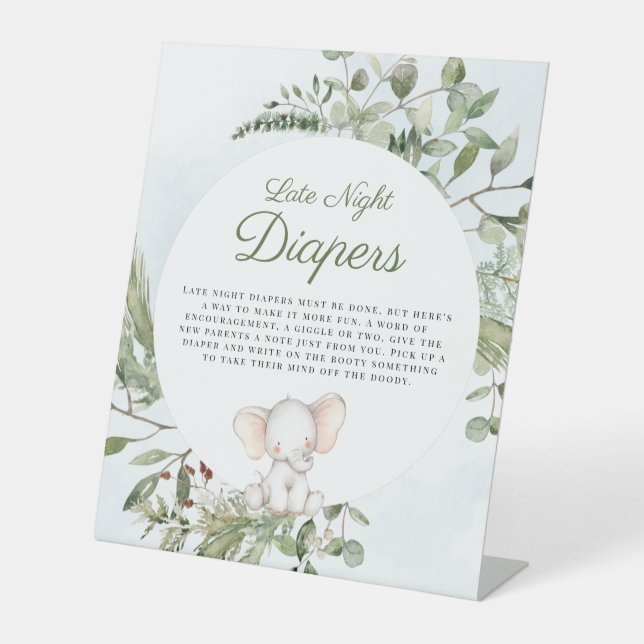 Späte Nachttaucher Boy Elephant Baby Duschzeichen Sockelschild (Vorderseite)