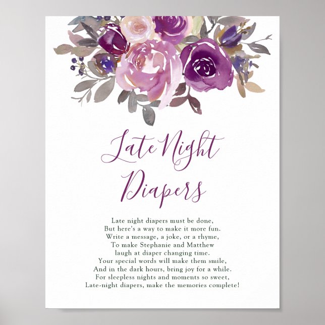 Späte Nachttaucher Dusty Mauve Lila Baby Dusche Poster (Vorne)