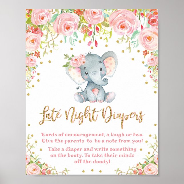 Späte Nachttaucher signieren rosa Elephant Baby Du Poster (Vorne)
