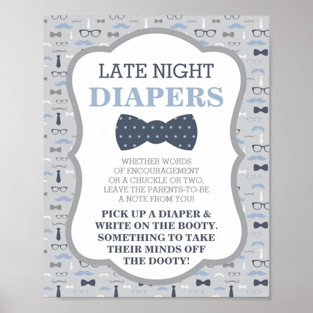 Späte Nachttaucher Zeichen, Krawatte Bow, Blau und Poster (Vorne)